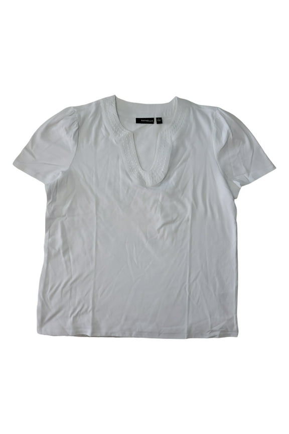 Women's Soft 100% Cotton Jersey Short Sleeve V Neck Top (White, XL)