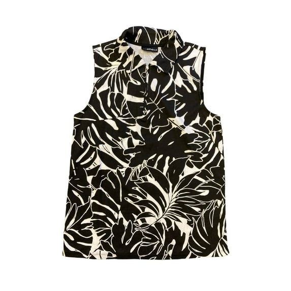 Rafaella Women's Soft Sleeveless Zipper Fashion Top (Pressed Palms Black, S)