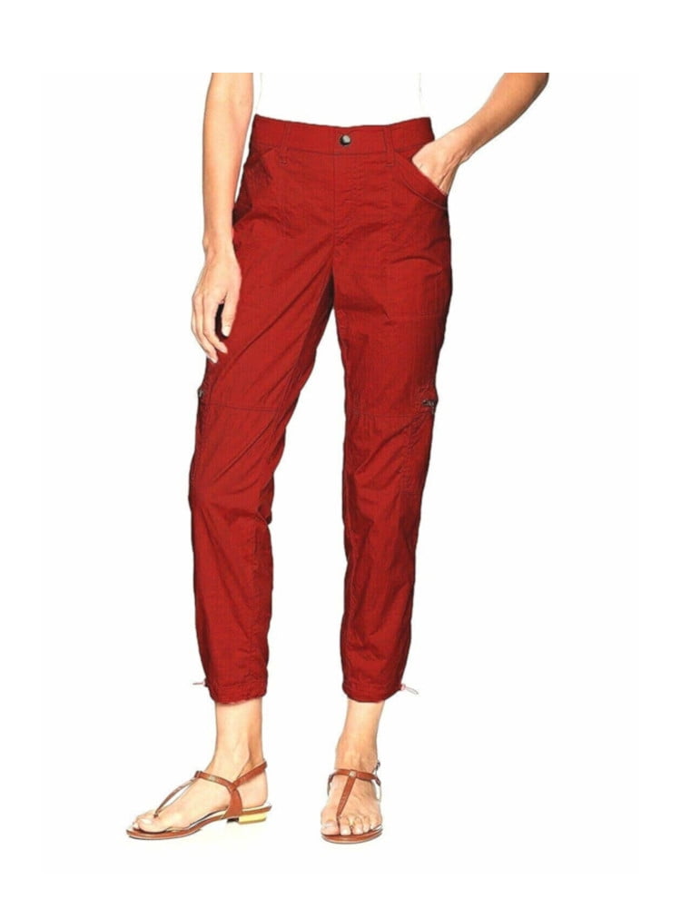 Rafaella Womens Size 14 Comfort Waist Lightweight Pull On Ripstop Cargo Ankle Pants Red