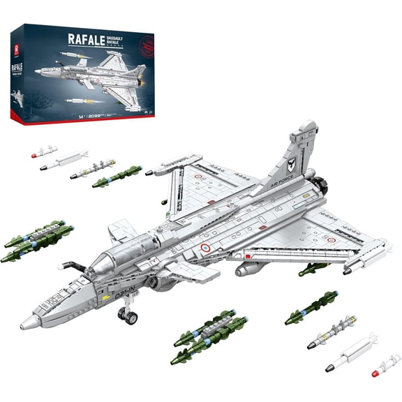 Rafale Fighter Jet Building Set for Adults, 2099 PCS Military Airplane Model Kit, 1:18 Aircraft Building Blocks with Canard Delta Wing, Missiles & Display Details, Aviation Gift for Teens 14+