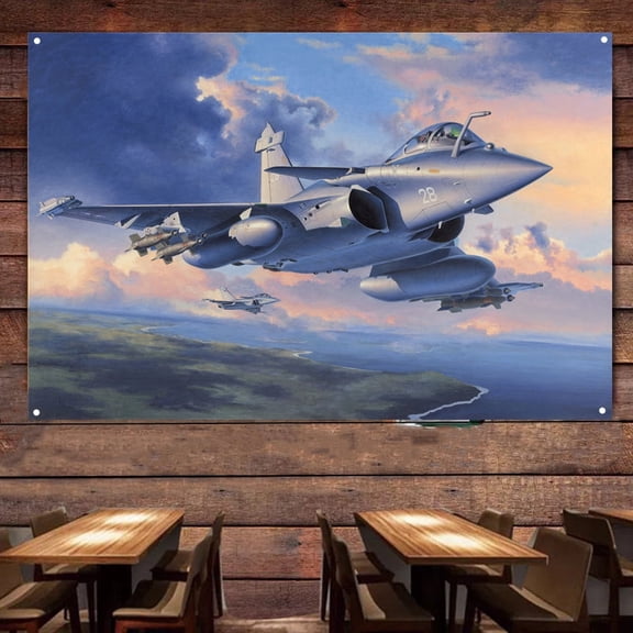 Rafale M Fighter Banner Room Wall Flag - 38" x 57" Air Force Attack Aircraft Canvas Print - Military Aviation Wall Art Decor - Ideal Gift For Army Fans