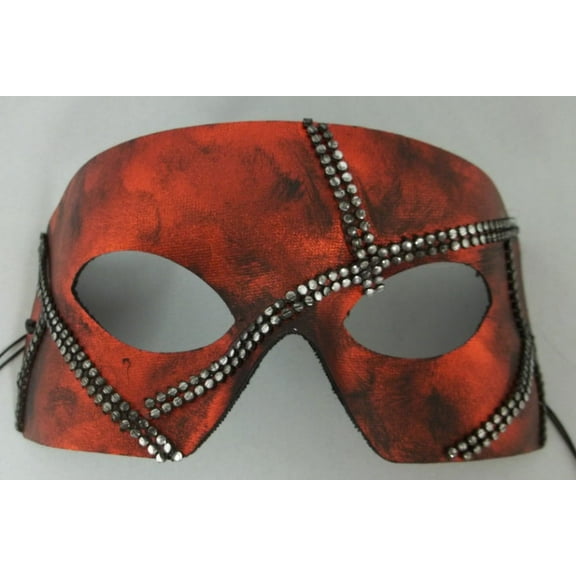 "Rafe" Dark Red Pewter Metal Stud Steampunk Masquerade Prom Mask
