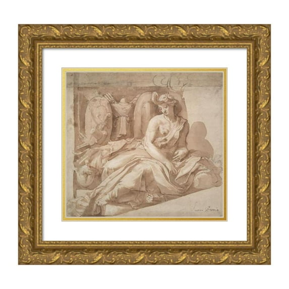 Raffaellino da Reggio 22x20 Gold Ornate Framed and Double Matted Museum Art Print Titled - Allegorical Figure Of Africa