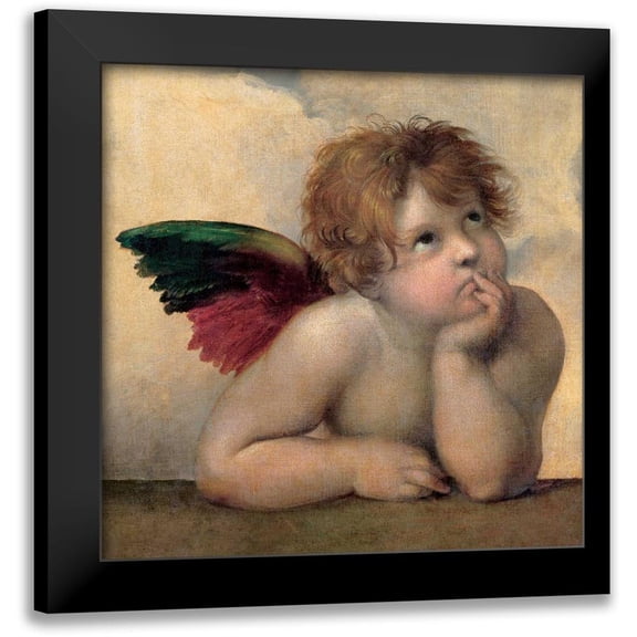 Raffaello 12x12 Black Modern Framed Museum Art Print Titled - Angelo I - Madonna Sistina