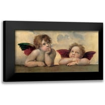 Raffaello 14x9 Black Modern Framed Museum Art Print Titled - Angeli - Madonna Sistina