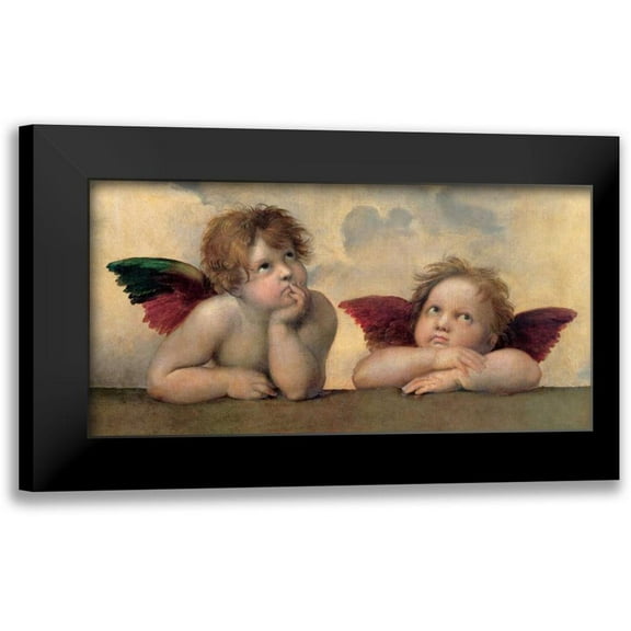 Raffaello 14x9 Black Modern Framed Museum Art Print Titled - Angeli - Madonna Sistina