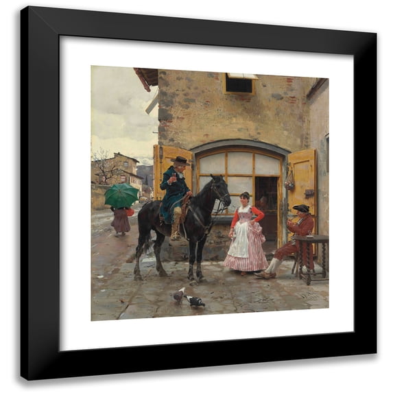Raffaello Sorbi 15x16 Black Modern Framed Museum Art Print Titled - Stopping for a Drink (1888)