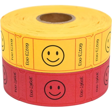 Raffe Tickets, 1000 Count, Smie,2 Coor Set of 500 1" x 2" Tickets, Singe Ros Raffe Tickets for Raffes, Carniva, Door Prizes and Cass Reward-Yeow/Red