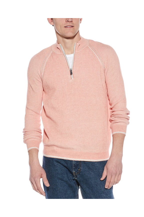mens  English Rib 1/4-Zip Mock Neck Sweater, XXL, Pink