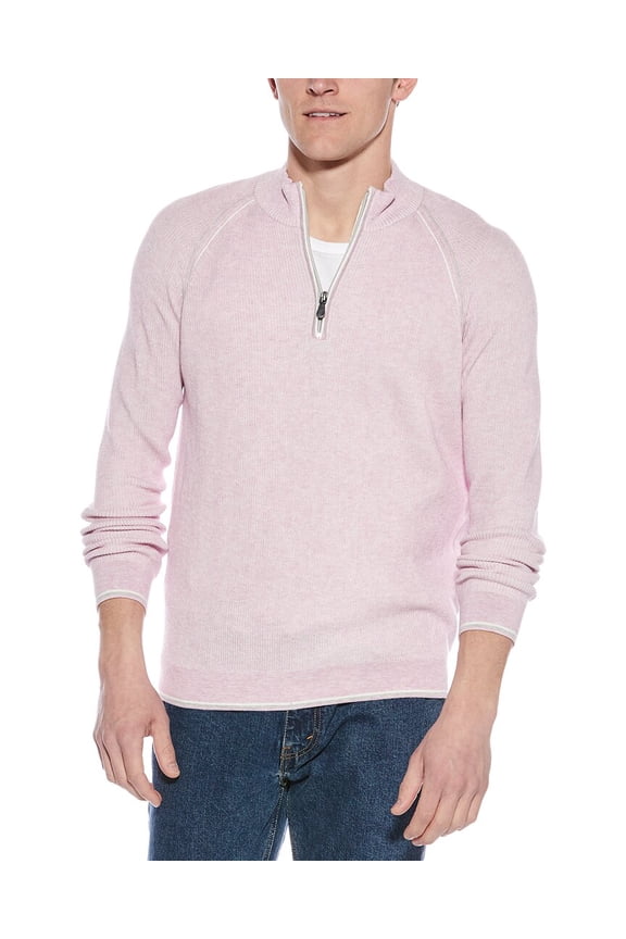 mens  English Rib 1/4-Zip Mock Neck Sweater, m, Purple