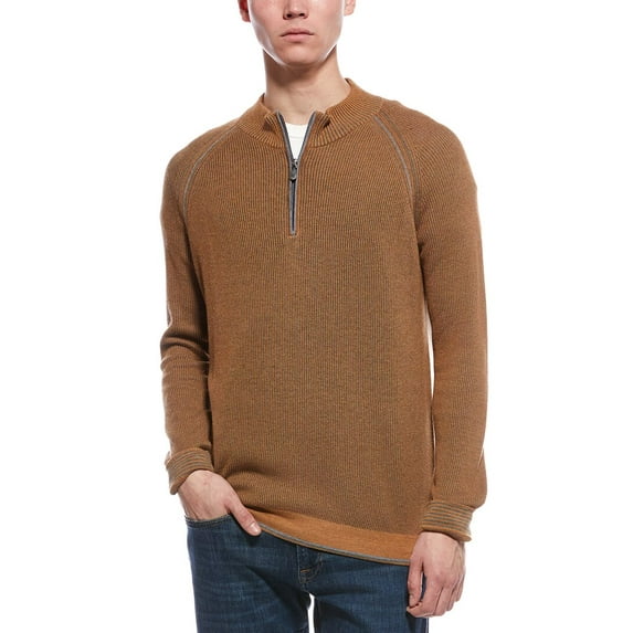 Raffi mens English Rib 1/4-Zip Sweater, s, Brown