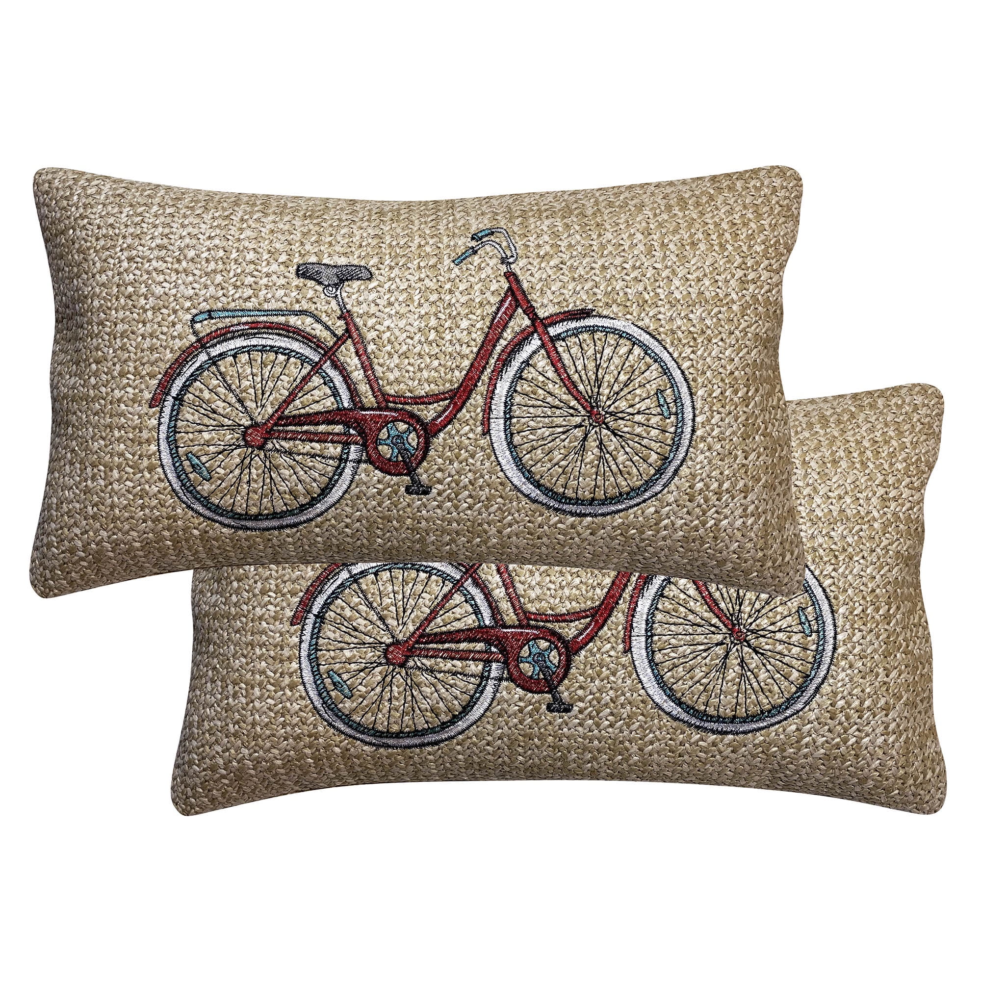 Raffia Bicycle Red Faux Jute Rectangular Lumbar Pillow Set