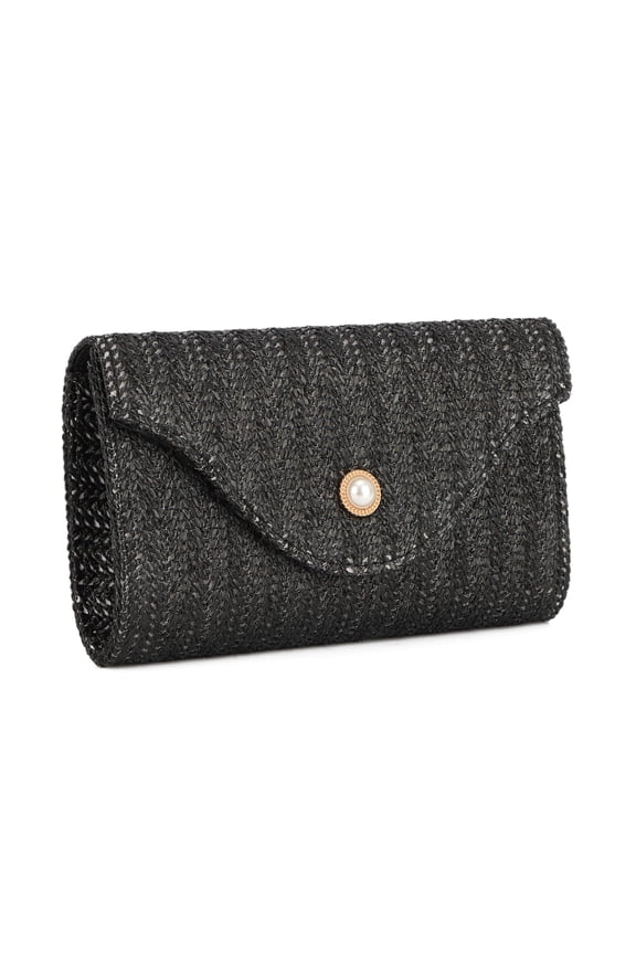 Raffia Clutch Purses for Women Summer Pearl Evening Handbags Woven Envelope Shoulder Bag for Beach 2025