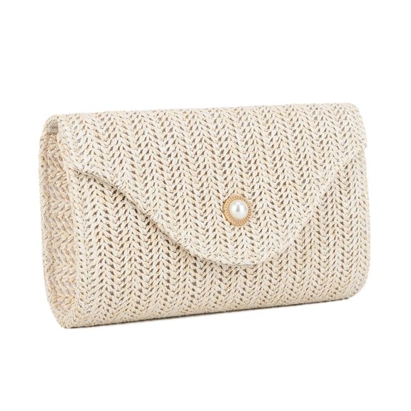 Raffia Clutch Purses for Women Summer Pearl Evening Handbags Woven Envelope Shoulder Bag for Beach 2025