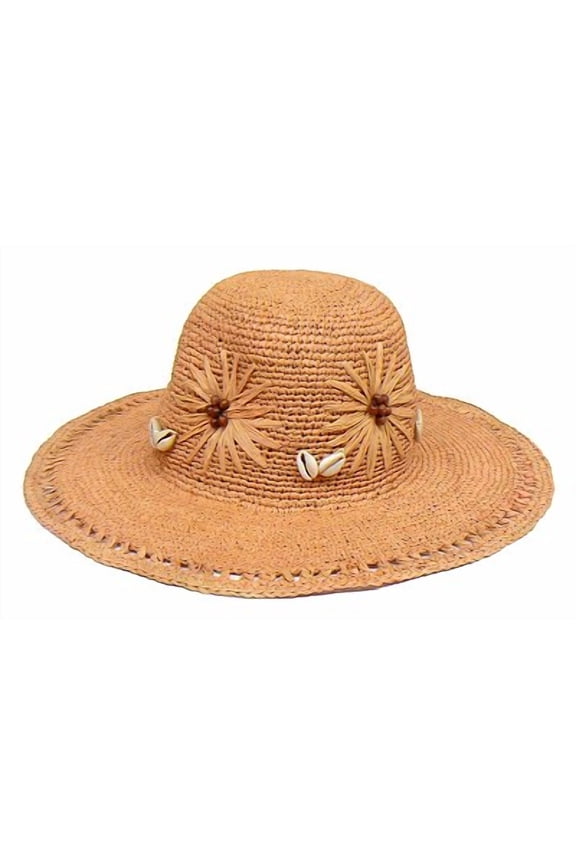Raffia Crochet 4" Rim w/ Seashells - Tan - HT-ST67436TN