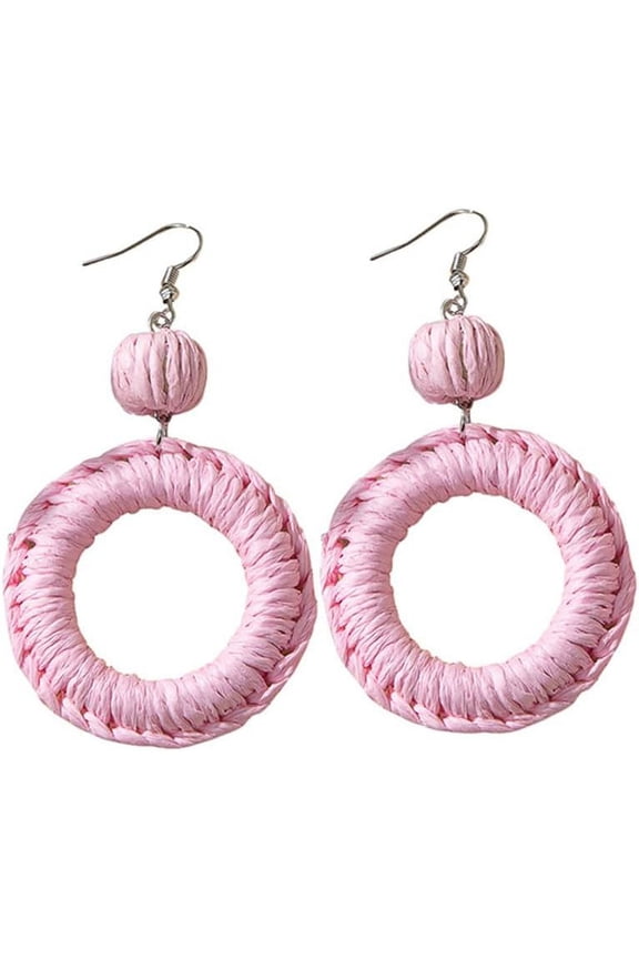 Raffia Earrings Beach Earrings for women, Boho Raffia Ball Dangle Earrings Statement Raffia Round Drop Earrings Straw Earrings Tropical Earrings for Summer Beach Vacation