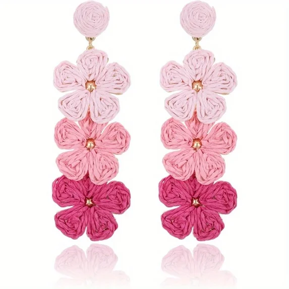 Raffia Flower Earrings Raffia Straw Wrapped Flower Drop Dangle Earrings Summer Tropical Beach Jewelry