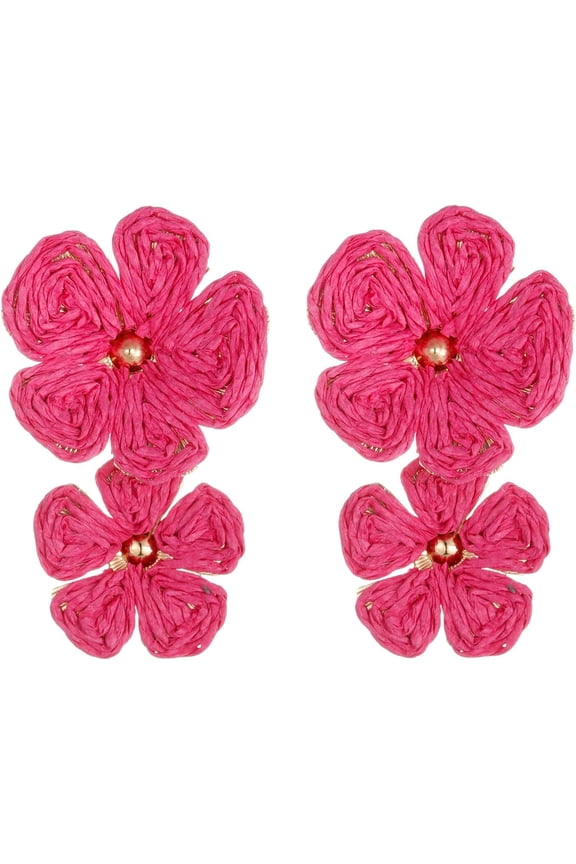 Raffia Flower Earrings - Straw Wrapped Drops
