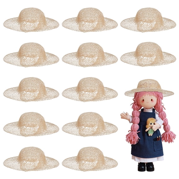 Raffia Grass Hat for DIY Toys Puppet Plush Animal Making Bisque 98x93x19mm