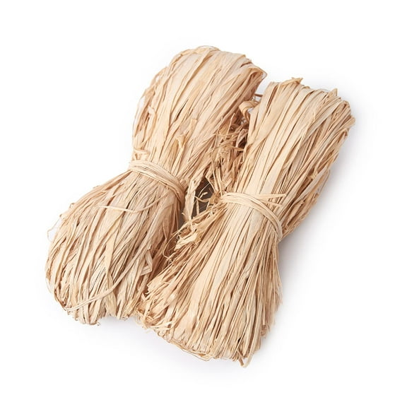 Raffia Grass Ribbon for DIY Crafts, Gift Bows, Basket Filler, Floor Mat, Coaster Making, Natural Fiber, 2 Pack Beige