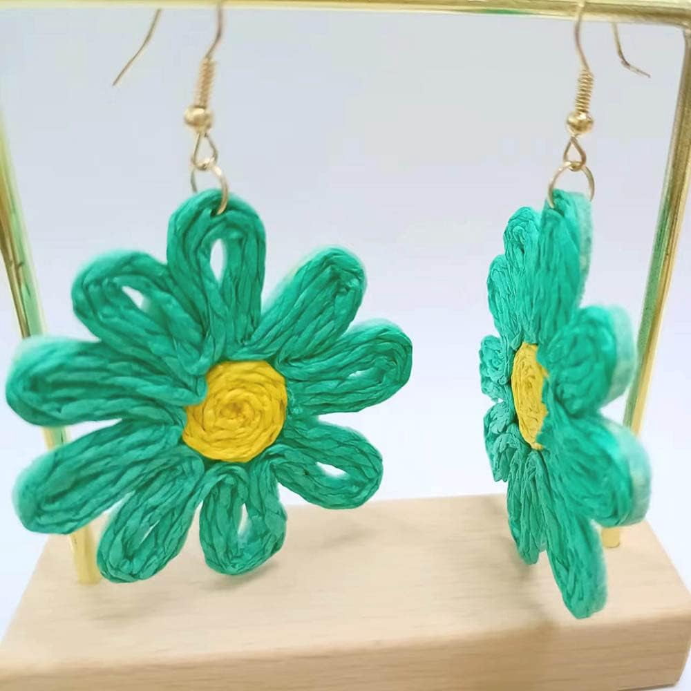 Coconut Tree Grass Woven Earrings – Bohemian Leaf Dangle Earrings For Women, Lightweight Natural Fiber Jewelry