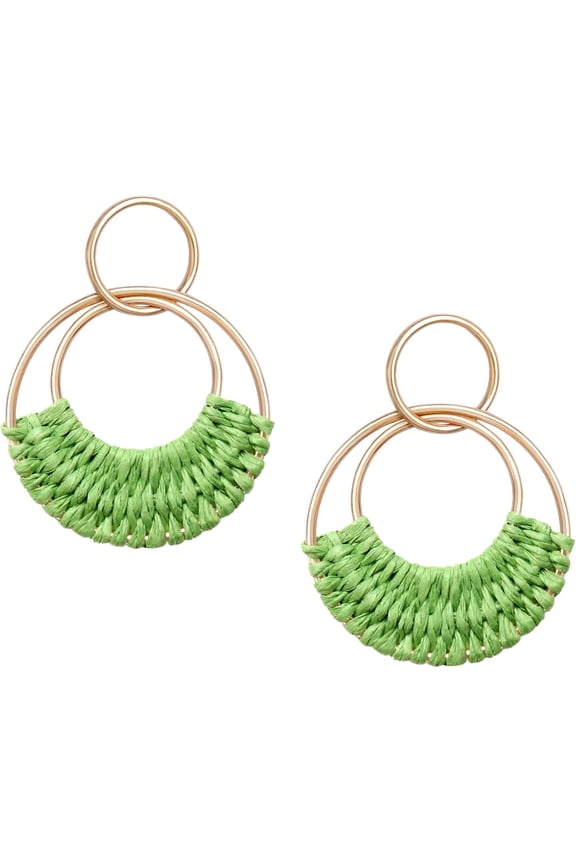 Raffia Hoop Earrings For Women Fun Boho Summer Beach Earrings Lightweight Handmade Straw Wicker Rattan Dangle Earrings Statement Geometric Round Drop Earrings[Z4257]