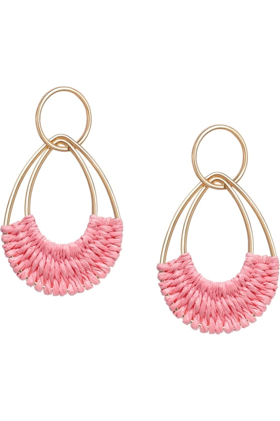 Raffia Hoop Earrings For Women Fun Boho Summer Beach Earrings Lightweight Handmade Straw Wicker Rattan Dangle Earrings Statement Geometric Round Drop Earrings[Z4251]