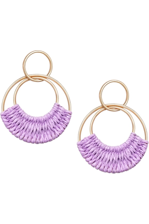 Raffia Hoop Earrings For Women Fun Boho Summer Beach Earrings Lightweight Handmade Straw Wicker Rattan Dangle Earrings Statement Geometric Round Drop Earrings[Z4252]