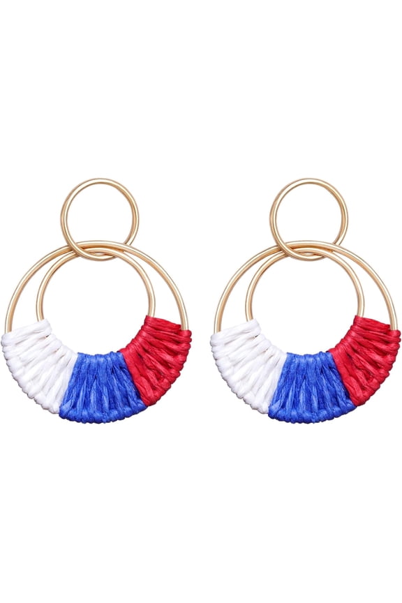 Raffia Hoop Earrings for Women Fun Boho Summer Beach Earrings Lightweight Handmade Straw Wicker Rattan Dangle Earrings Statement Geometric Round Drop Earrings