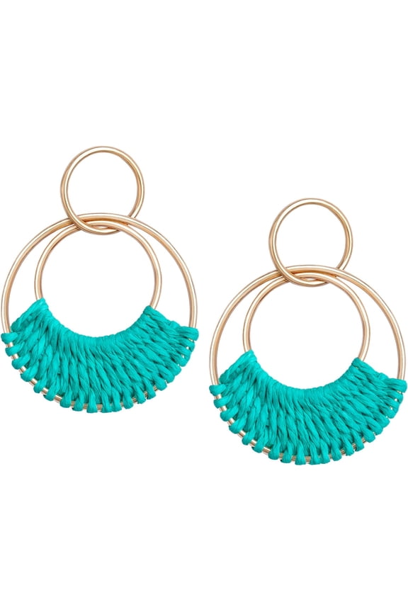 Raffia Hoop Earrings For Women Fun Boho Summer Beach Earrings Lightweight Handmade Straw Wicker Rattan Dangle Earrings Statement Geometric Round Drop Earrings[Z4243]