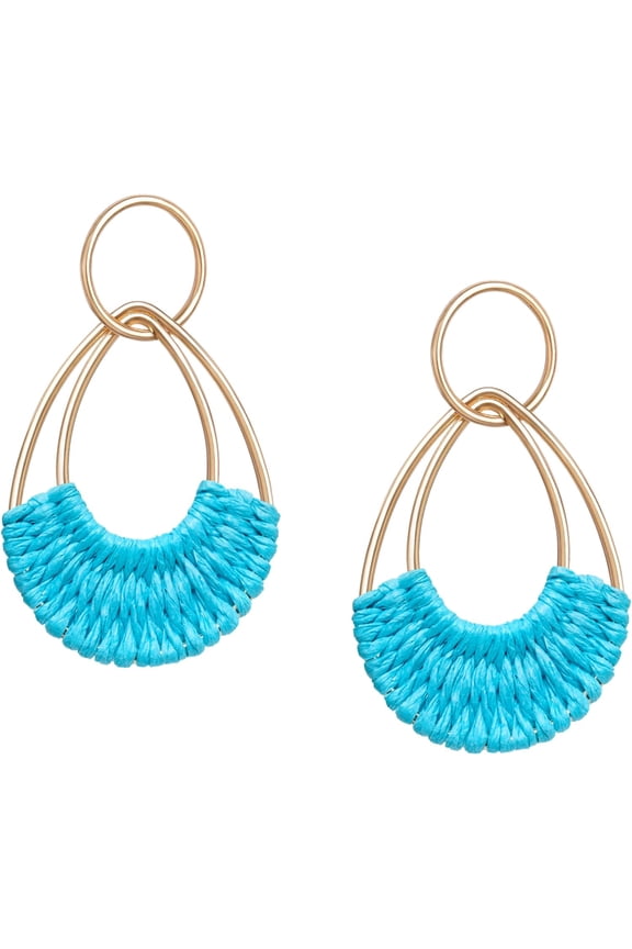 Raffia Hoop Earrings For Women Fun Boho Summer Beach Earrings Lightweight Handmade Straw Wicker Rattan Dangle Earrings Statement Geometric Round Drop Earrings[Z4236]