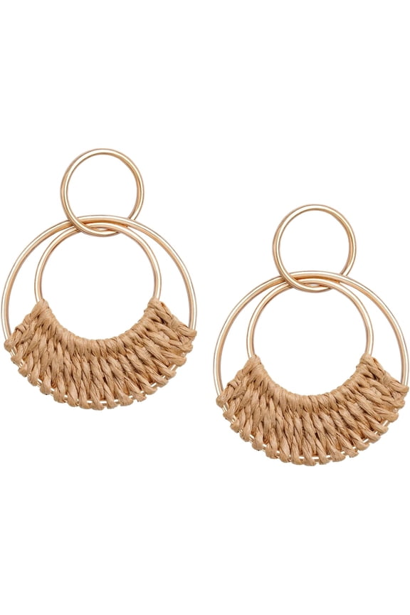 Raffia Hoop Earrings For Women Fun Boho Summer Beach Earrings Lightweight Handmade Straw Wicker Rattan Dangle Earrings Statement Geometric Round Drop Earrings[Z4258]