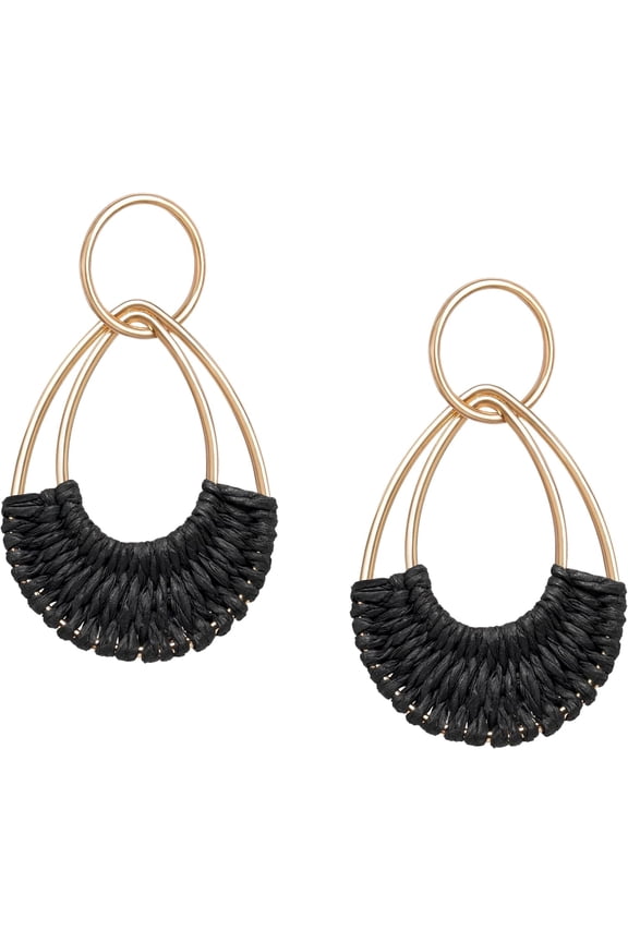 Raffia Hoop Earrings For Women Fun Boho Summer Beach Earrings Lightweight Handmade Straw Wicker Rattan Dangle Earrings Statement Geometric Round Drop Earrings[Z4246]