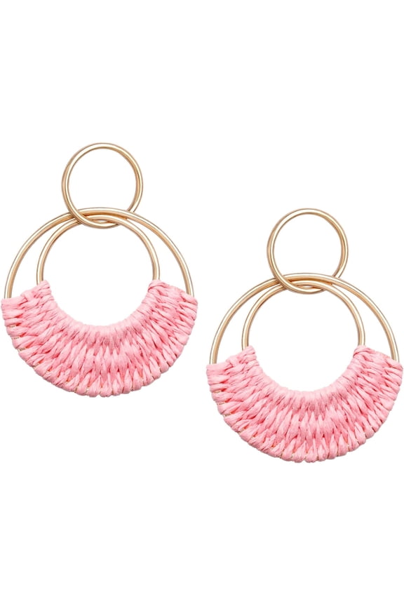 Raffia Hoop Earrings For Women Fun Boho Summer Beach Earrings Lightweight Handmade Straw Wicker Rattan Dangle Earrings Statement Geometric Round Drop Earrings[Z4260]