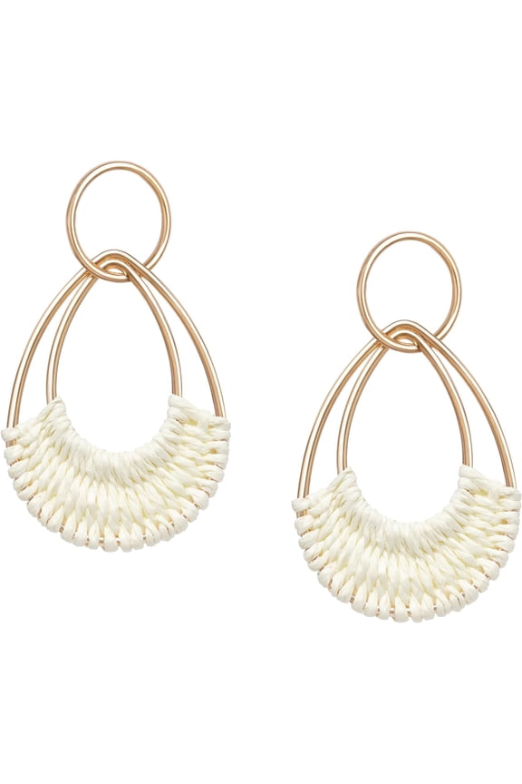 Raffia Hoop Earrings For Women Fun Boho Summer Beach Earrings Lightweight Handmade Straw Wicker Rattan Dangle Earrings Statement Geometric Round Drop Earrings[Z4247]
