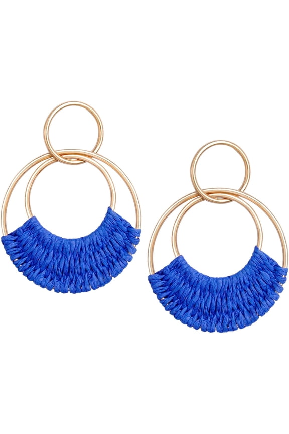 Raffia Hoop Earrings For Women Fun Boho Summer Beach Earrings Lightweight Handmade Straw Wicker Rattan Dangle Earrings Statement Geometric Round Drop Earrings[Z4238]