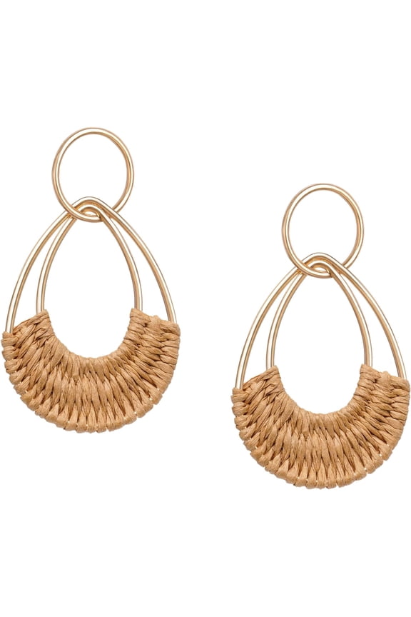 Raffia Hoop Earrings For Women Fun Boho Summer Beach Earrings Lightweight Handmade Straw Wicker Rattan Dangle Earrings Statement Geometric Round Drop Earrings[Z4248]