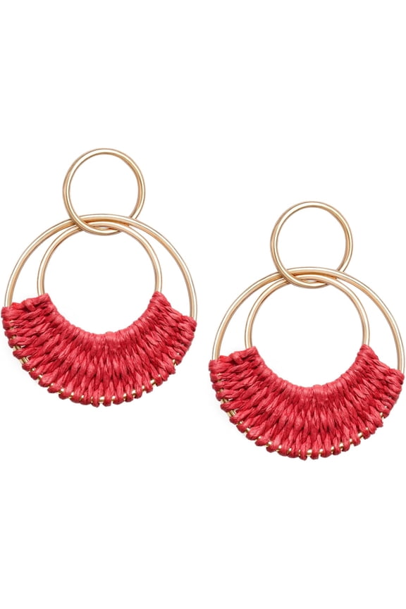 Raffia Hoop Earrings For Women Fun Boho Summer Beach Earrings Lightweight Handmade Straw Wicker Rattan Dangle Earrings Statement Geometric Round Drop Earrings[Z4261]