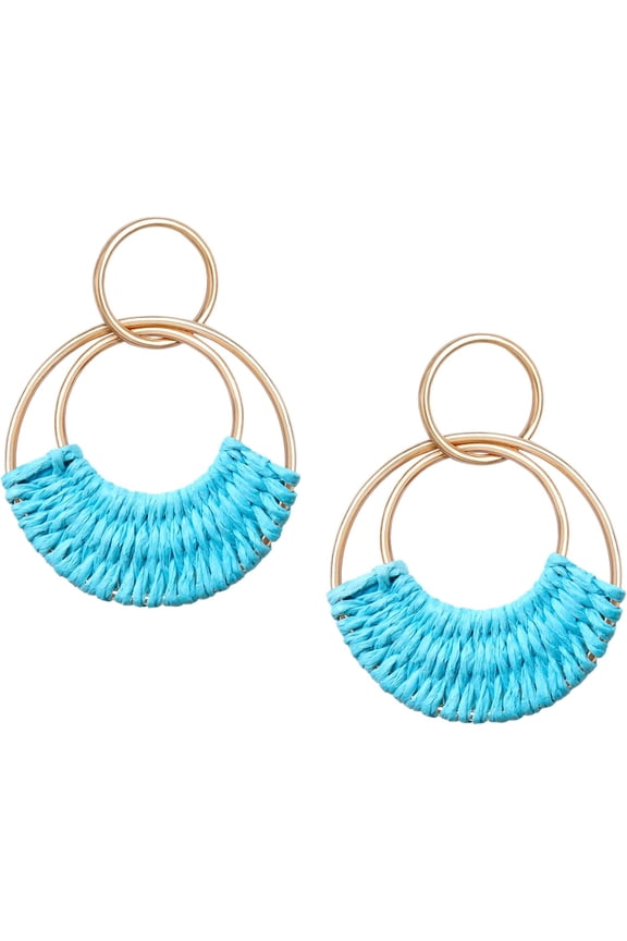 Raffia Hoop Earrings For Women Fun Boho Summer Beach Earrings Lightweight Handmade Straw Wicker Rattan Dangle Earrings Statement Geometric Round Drop Earrings[Z4239]