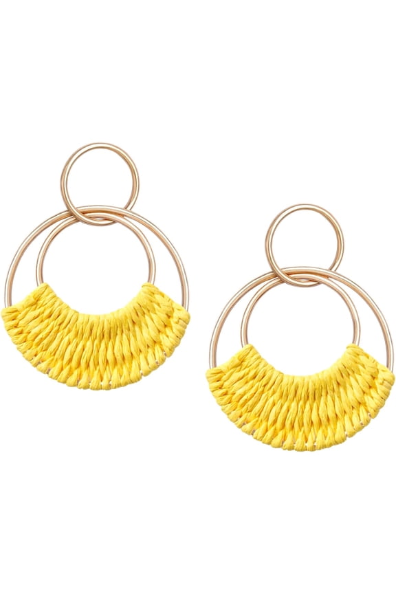 Raffia Hoop Earrings For Women Fun Boho Summer Beach Earrings Lightweight Handmade Straw Wicker Rattan Dangle Earrings Statement Geometric Round Drop Earrings[Z4253]