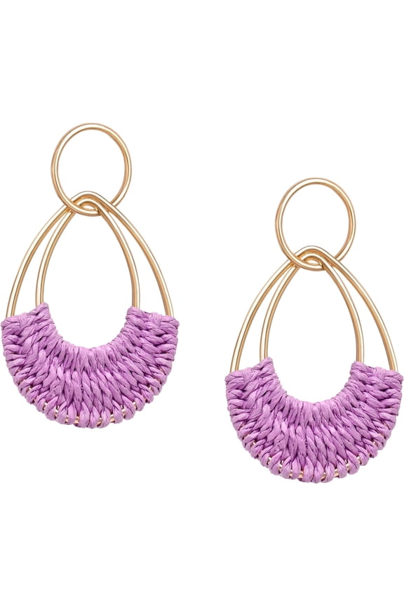 Raffia Hoop Earrings For Women Fun Boho Summer Beach Earrings Lightweight Handmade Straw Wicker Rattan Dangle Earrings Statement Geometric Round Drop Earrings[Z4241]