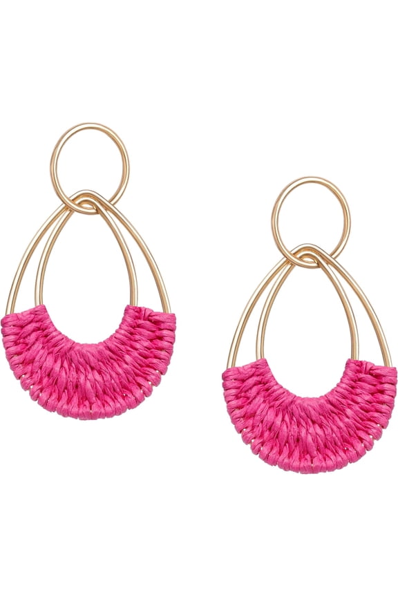 Raffia Hoop Earrings For Women Fun Boho Summer Beach Earrings Lightweight Handmade Straw Wicker Rattan Dangle Earrings Statement Geometric Round Drop Earrings[Z4237]