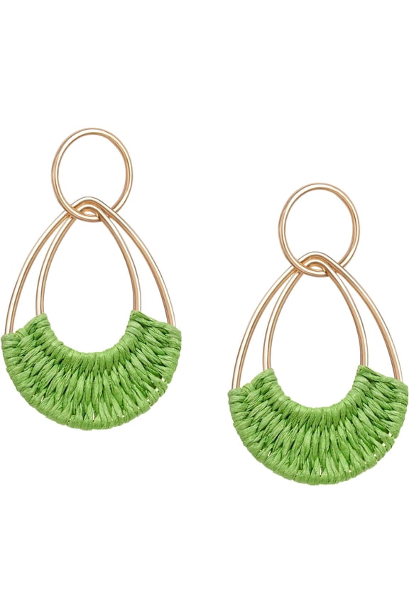 Raffia Hoop Earrings For Women Fun Boho Summer Beach Earrings Lightweight Handmade Straw Wicker Rattan Dangle Earrings Statement Geometric Round Drop Earrings[Z4249]