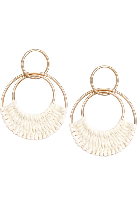 Raffia Hoop Earrings For Women Fun Boho Summer Beach Earrings Lightweight Handmade Straw Wicker Rattan Dangle Earrings Statement Geometric Round Drop Earrings[Z4255]