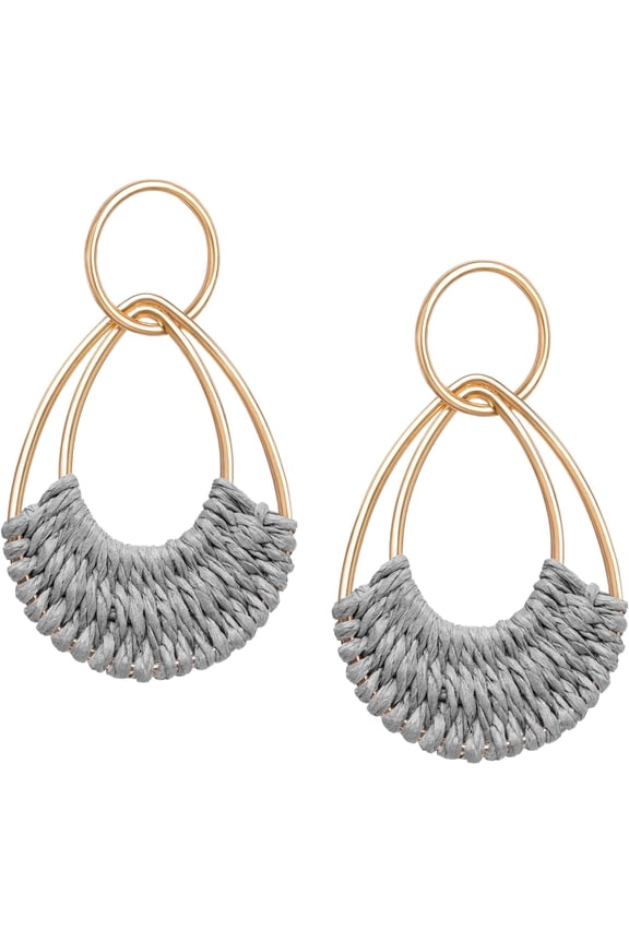 Raffia Hoop Earrings For Women Fun Boho Summer Beach Earrings Lightweight Handmade Straw Wicker Rattan Dangle Earrings Statement Geometric Round Drop Earrings[Z4250]