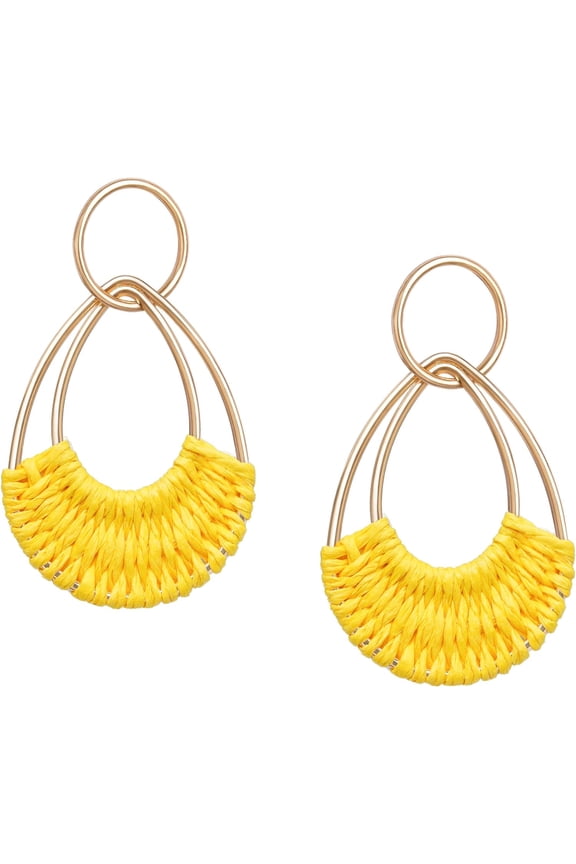Raffia Hoop Earrings For Women Fun Boho Summer Beach Earrings Lightweight Handmade Straw Wicker Rattan Dangle Earrings Statement Geometric Round Drop Earrings[Z4242]