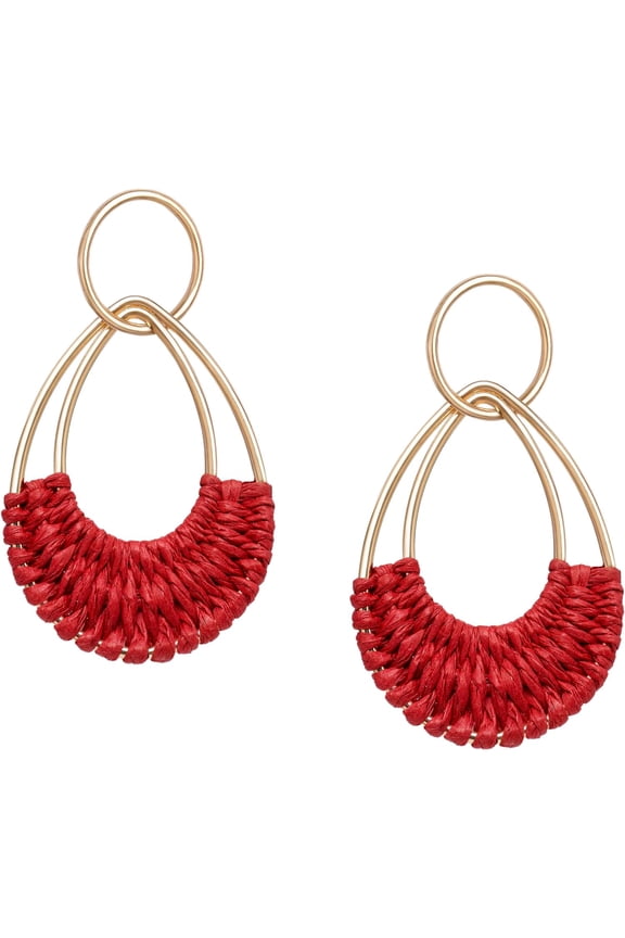 Raffia Hoop Earrings For Women Fun Boho Summer Beach Earrings Lightweight Handmade Straw Wicker Rattan Dangle Earrings Statement Geometric Round Drop Earrings[Z4254]