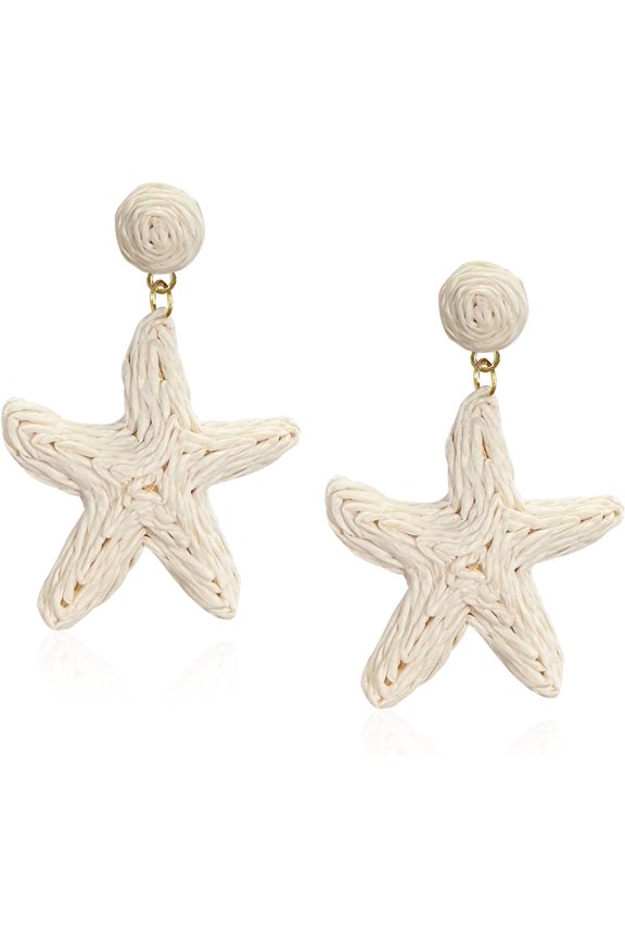 Raffia Starfish Earrings Raffia Straw Wrapped Starfish Drop Dangle Earrings Beach, Style K8279