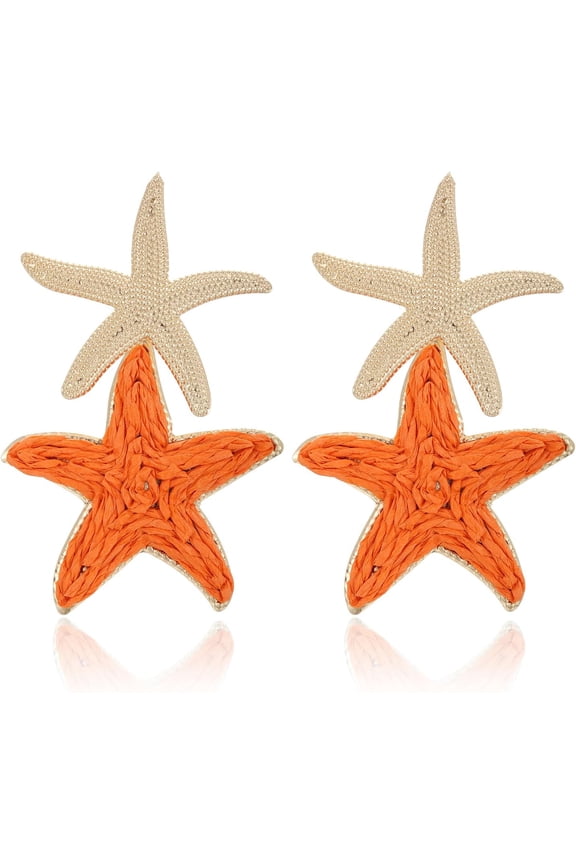 Raffia Starfish Earrings - Straw Wrapped Drops