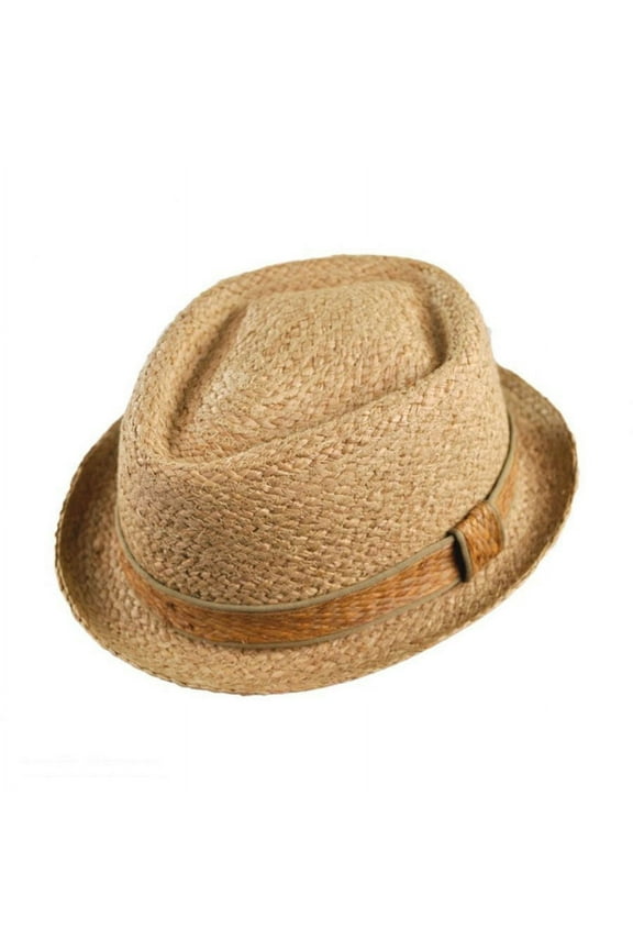 Raffia Straw Diamond Crown Fedora Hat - S - Natural